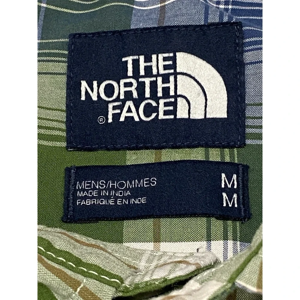 The North Face Mens Green Blue Plaid Short Sleeve Button Up Shirt Size M